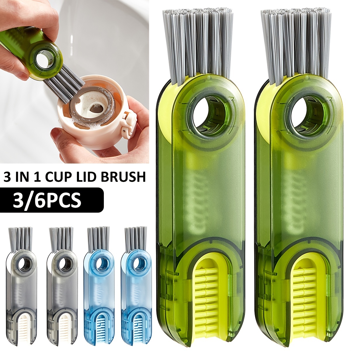 3 in 1 Multifunctional Cleaning Brush,3 in 1 Tiny Bottle Cup Lid Detail  Brush Straw Cleaner Tools Multi-Functional Crevice Cleaning