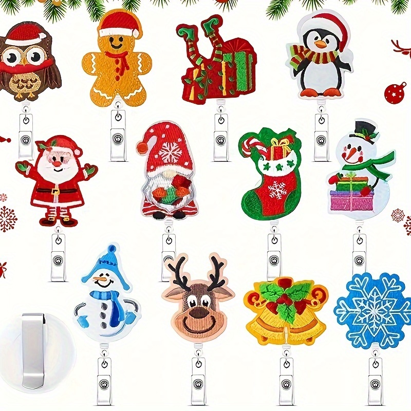 6pcs Christmas Badge Reels Retractable Santa Elk Christmas Tree ID Name  Holder With Clip Name Badges Cute Name Badge Holder With Swivel Clip For  Nurse