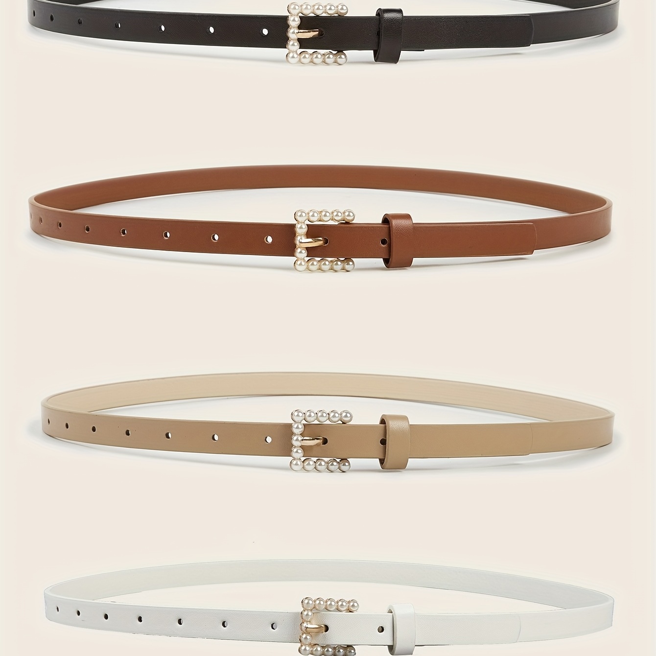 4 Unids/set De Cinturones Clásicos De Pu De Color Sólido, Cinturón Con  Hebilla Cuadrada De Perla De Imitación, Cinturones De Cintura Finos  Simples, Faja De Vestir Para Mujer - Joyería Y Accesorios 
