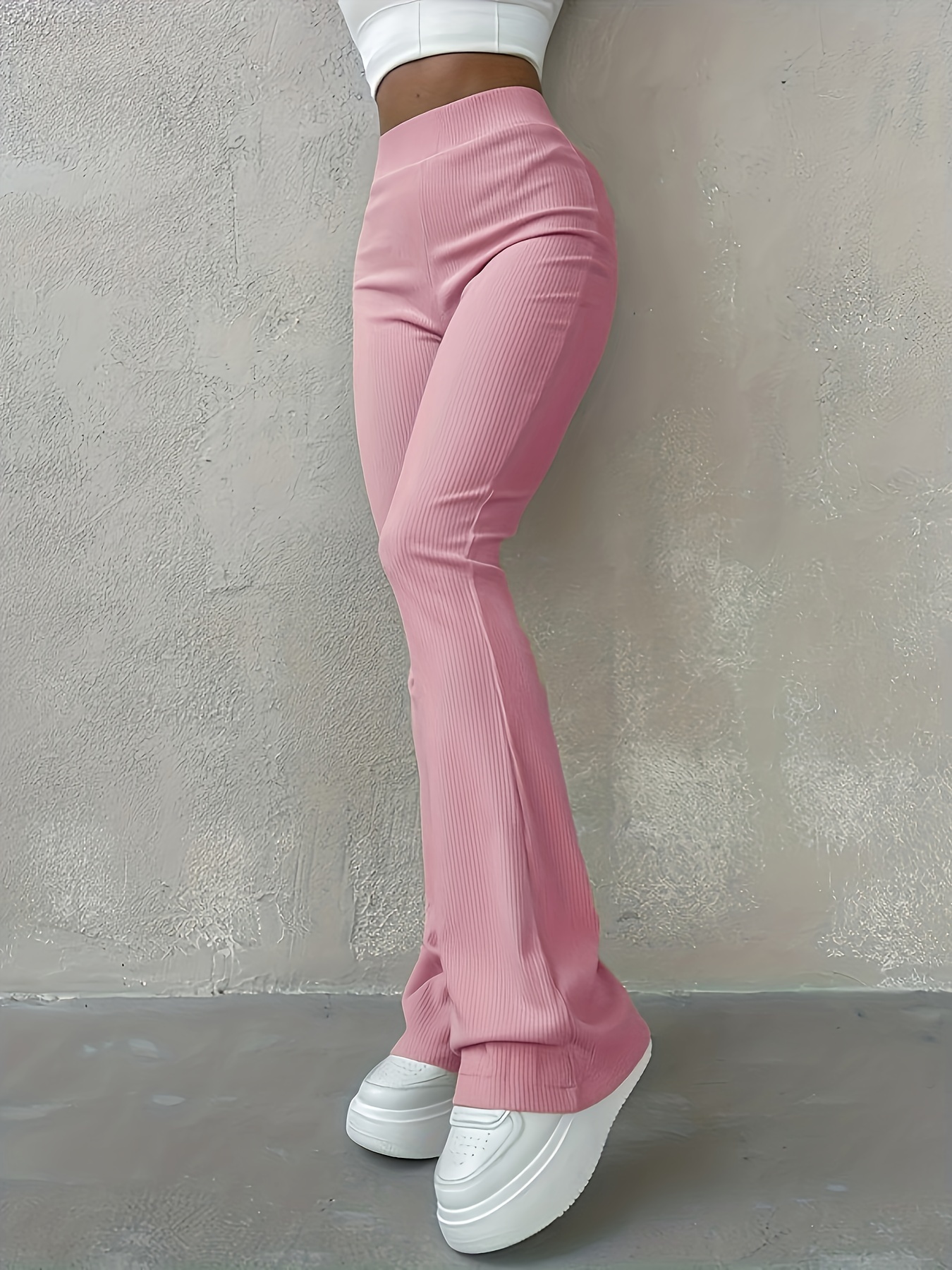 Pink Solid Flared Pants For Women – Zink London