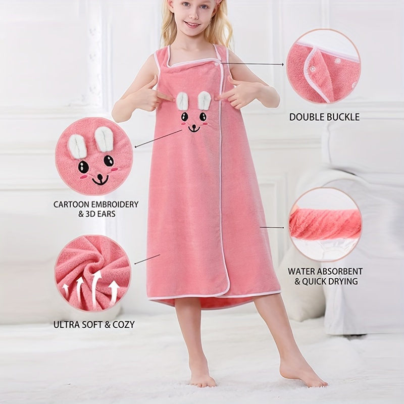 1 2pcs youngsterss cartoon coral fleece bath skirt soft and   cute rabbit ears kids bath towel quick drying water absorption family bathroom bath products christmas present details 4