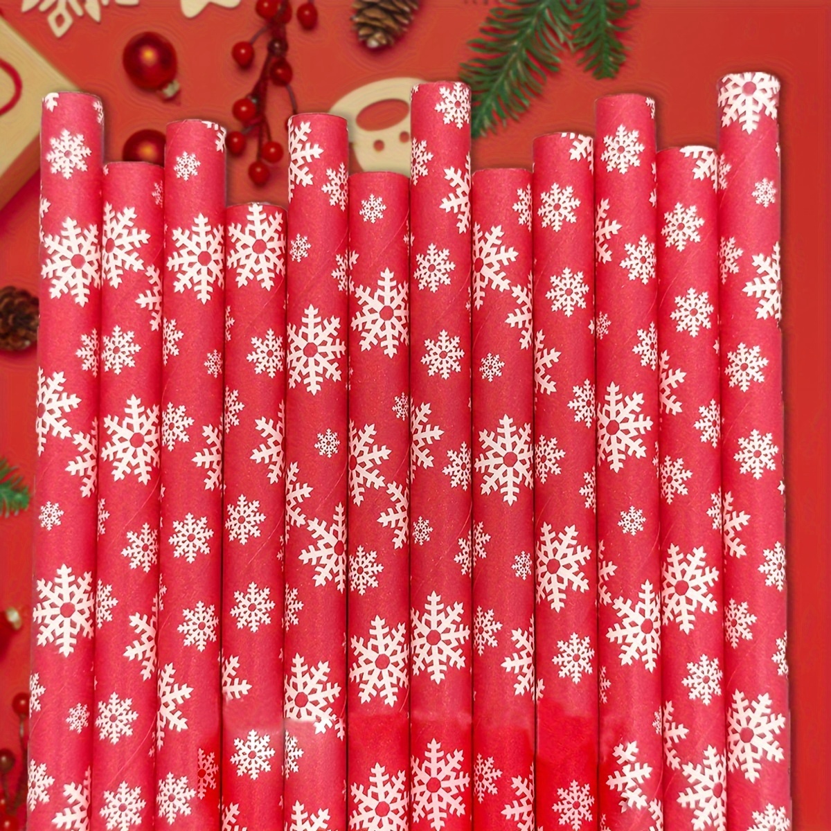 25pcs/pack, Christmas Paper Straws Santa Claus Christmas Tree