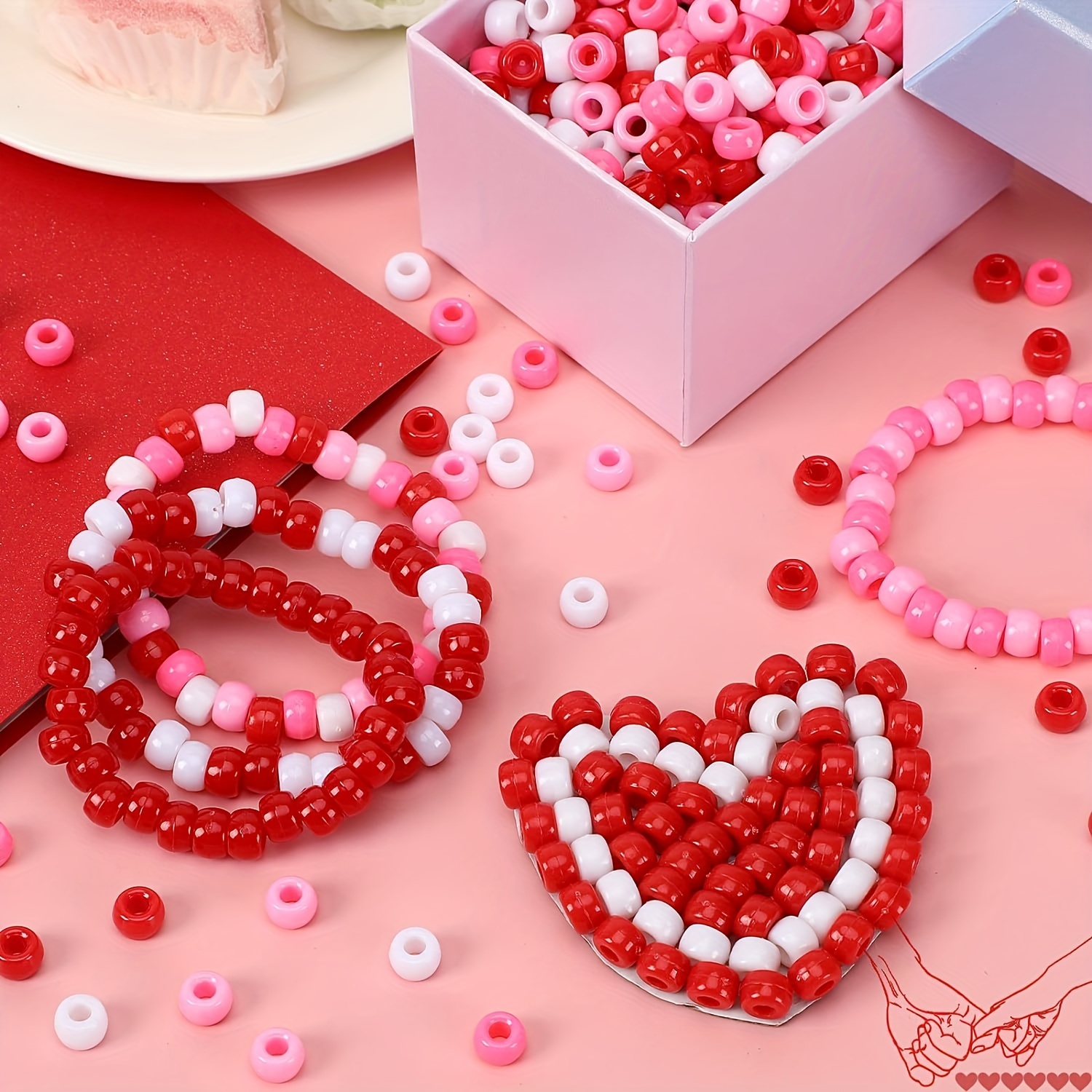 Pink Heart Beads for Valentine's Day, Vday Beads for Jewelry