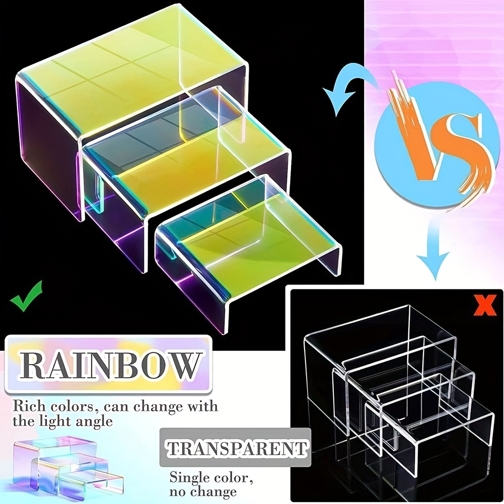 6pcs Rainbow Display Risers 3 Sizes Acrylic Product Stand Shelf