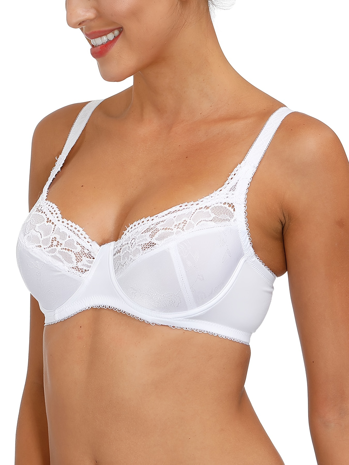 Womens Balconette Bra Plus Size Lace Sexy Underwire Unlined Push Up See  Through Bras White 38C