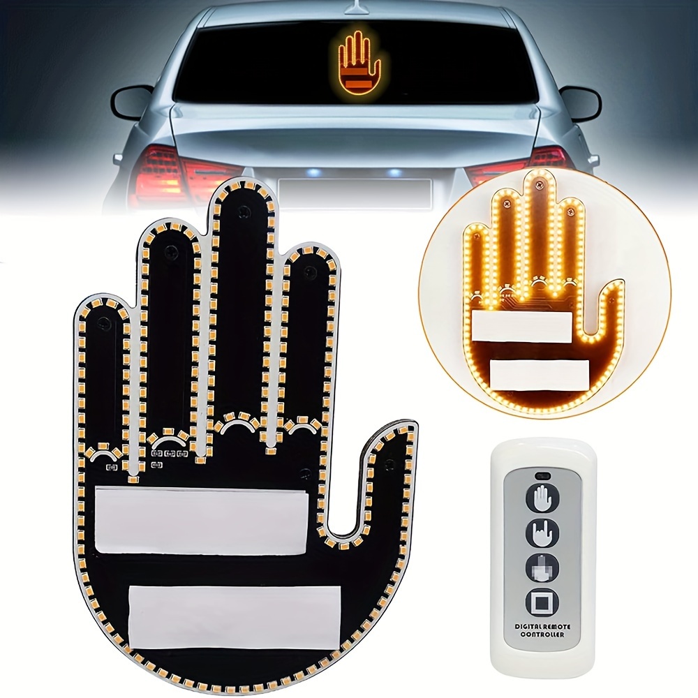 Finger Gesture Light with Remote 2023 New Middle Finger Light LED Car Back  Window Sign Hand Funny Car Gadgets & Road Rage Signs Halloween Gifts Decor