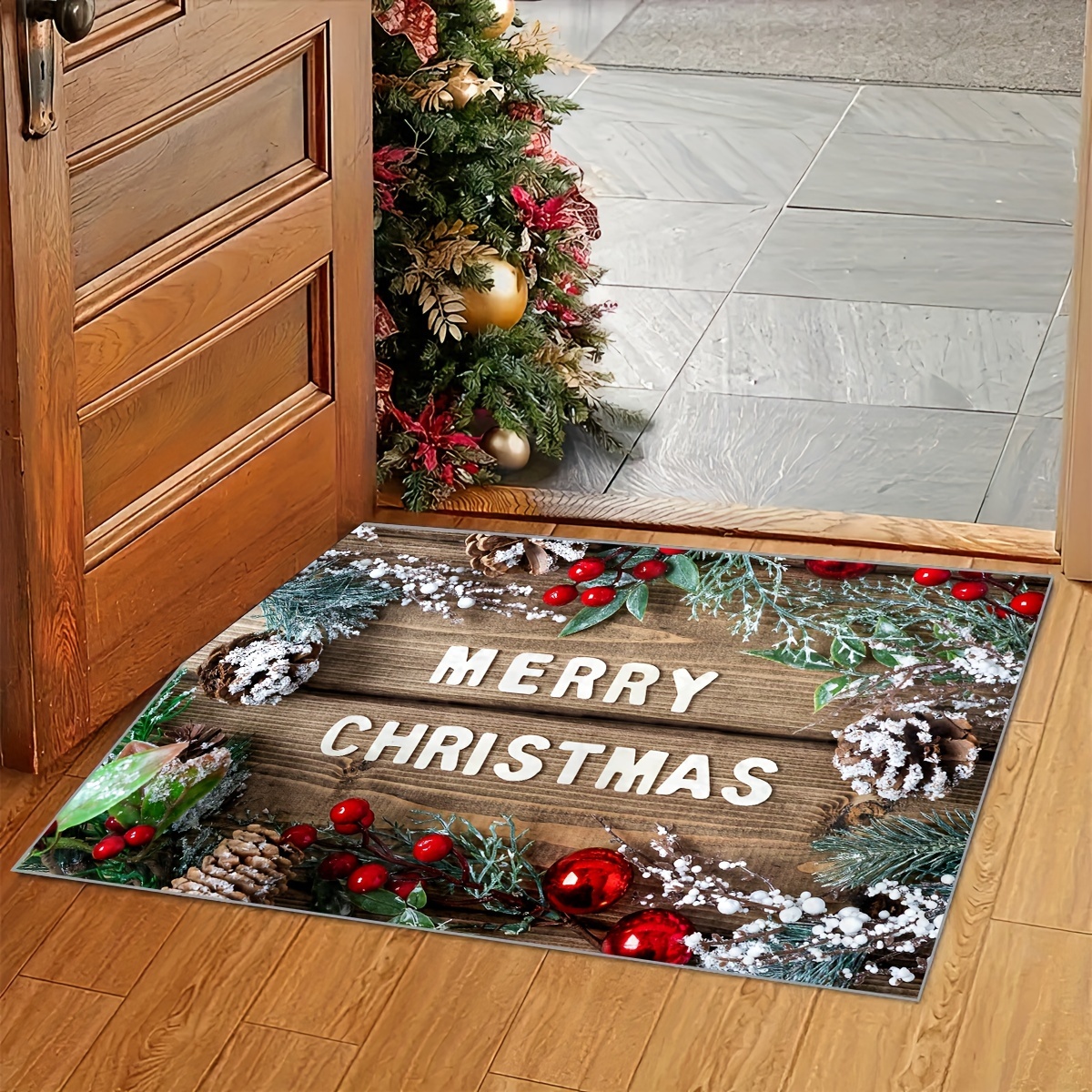 Christmas Door Mat Indoor Outdoor Non Slip Snow And Xmas Car Entryway Mat  Washable Entrance Door Mats Floor Carpet For Front Door Decor - Temu