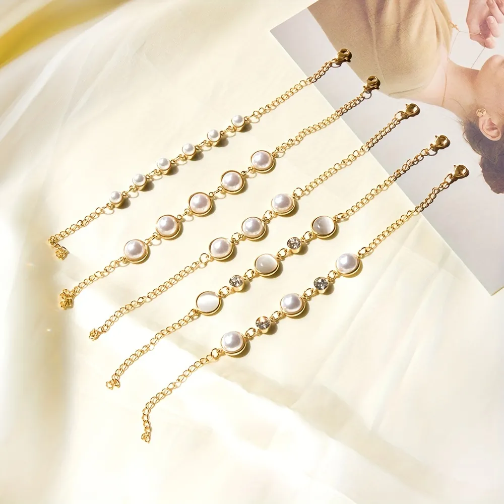 LUXUSTEEL Dainty Gold Color Stainless Steel Bracelet Women Crystal