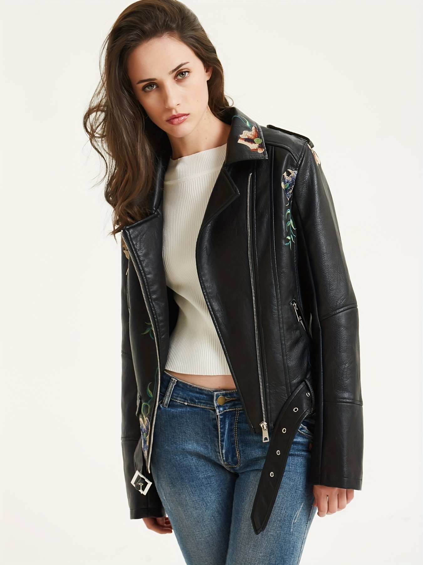 Zipper Faux Leather Vest, Street Wear Sleeveless Moto Jacket, Women's  Clothing