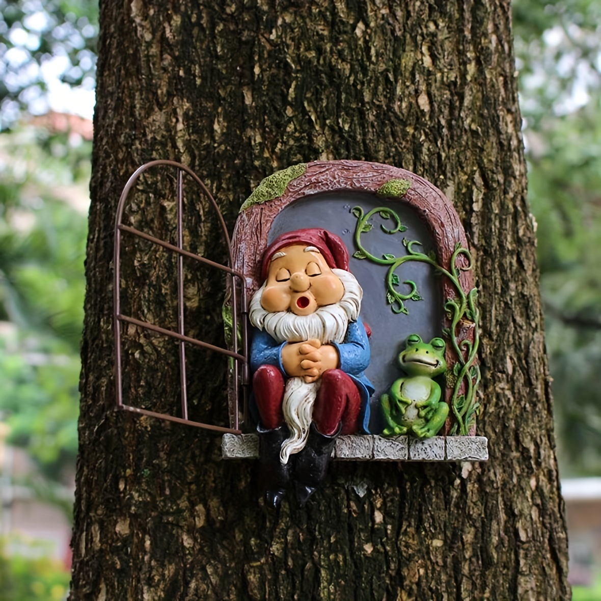 Estátua criativa Garden Gnome, Elf Out The Door, Escultura de árvore,  Hugger Figurine para casa, quintal