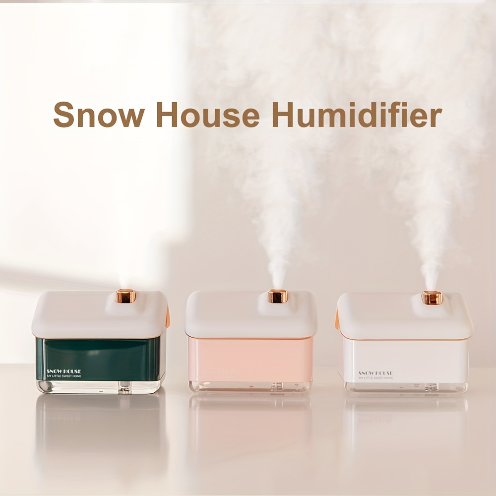portable mini snow house cool mist humidifier creative design 300ml night light 4h auto off small humdifier for bedroom desktop office and plant details 1