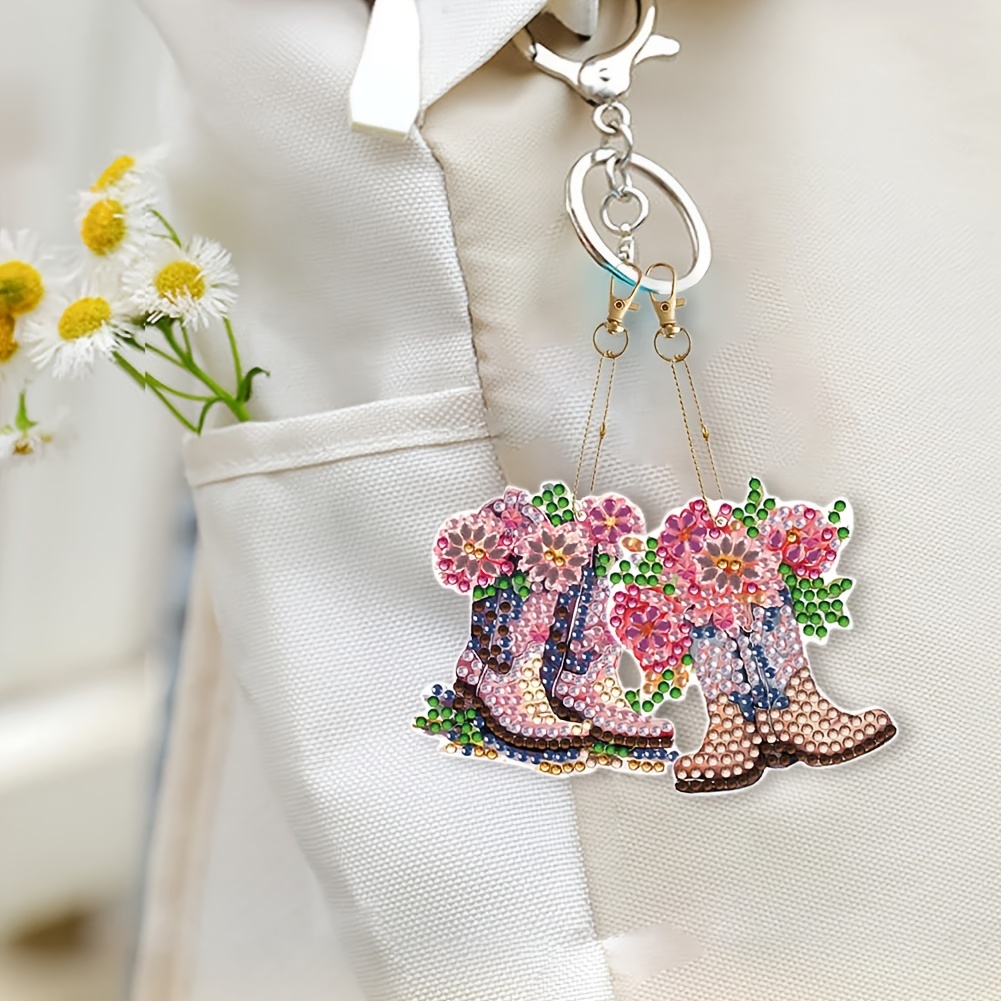 Diy Diamond Painting Keychain Kit Flower Boots Shaped - Temu