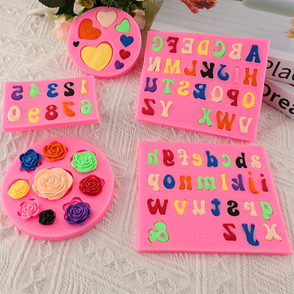 5pcs Silicone Letter Molds, Alphabet Molds, Letter Number Heart Shaped  Flower Silicone Mold For Chocolate Fondant Polymer Clay Candy Gummy, Cake  Decor