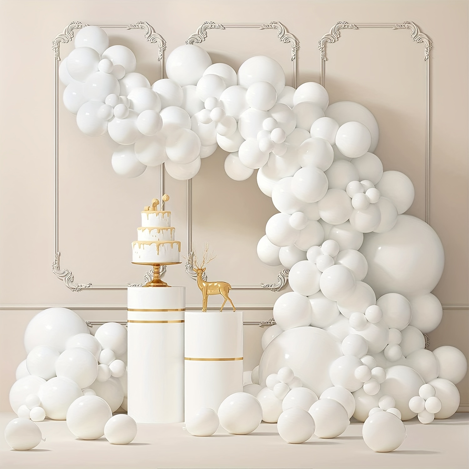White Balloon Garland Arch Kit - 121 pcs - With 5/10/12/18 different sizes  of white latex Balloon Arch Kit, perfect for Birthday Party, Graduation