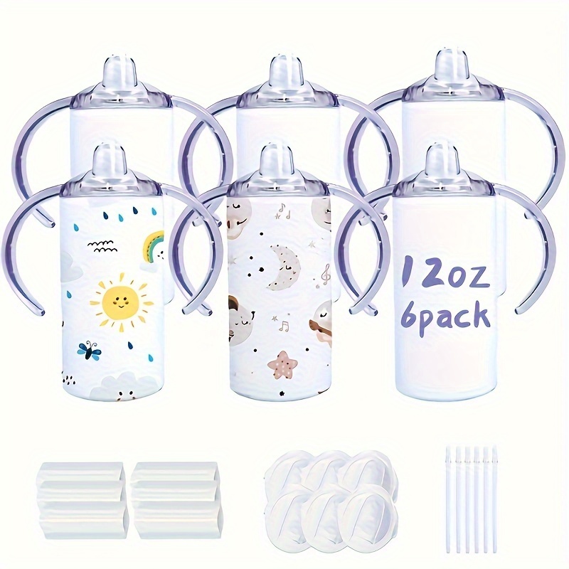 6 Pack 12oz Kids Blank STRAIGHT White Sublimation Sippy Cups with
