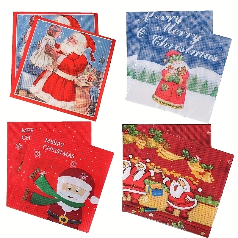 20pcs/pack, Serviettes En Papier Jetables À Double Couche Avec Des Éléments  De Noël À Flocons