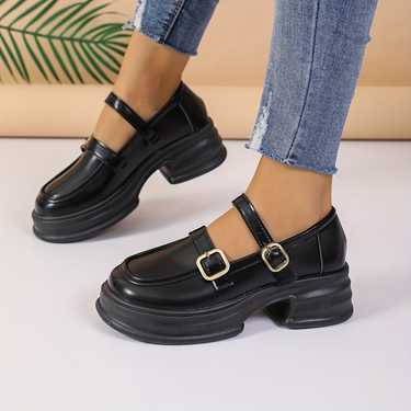 Women's Platform Mary Jane, Round Toe Buckle Strap Chunky Heeled Loafers,  Preppy Style Patent Leather Uniform Shoes - Temu