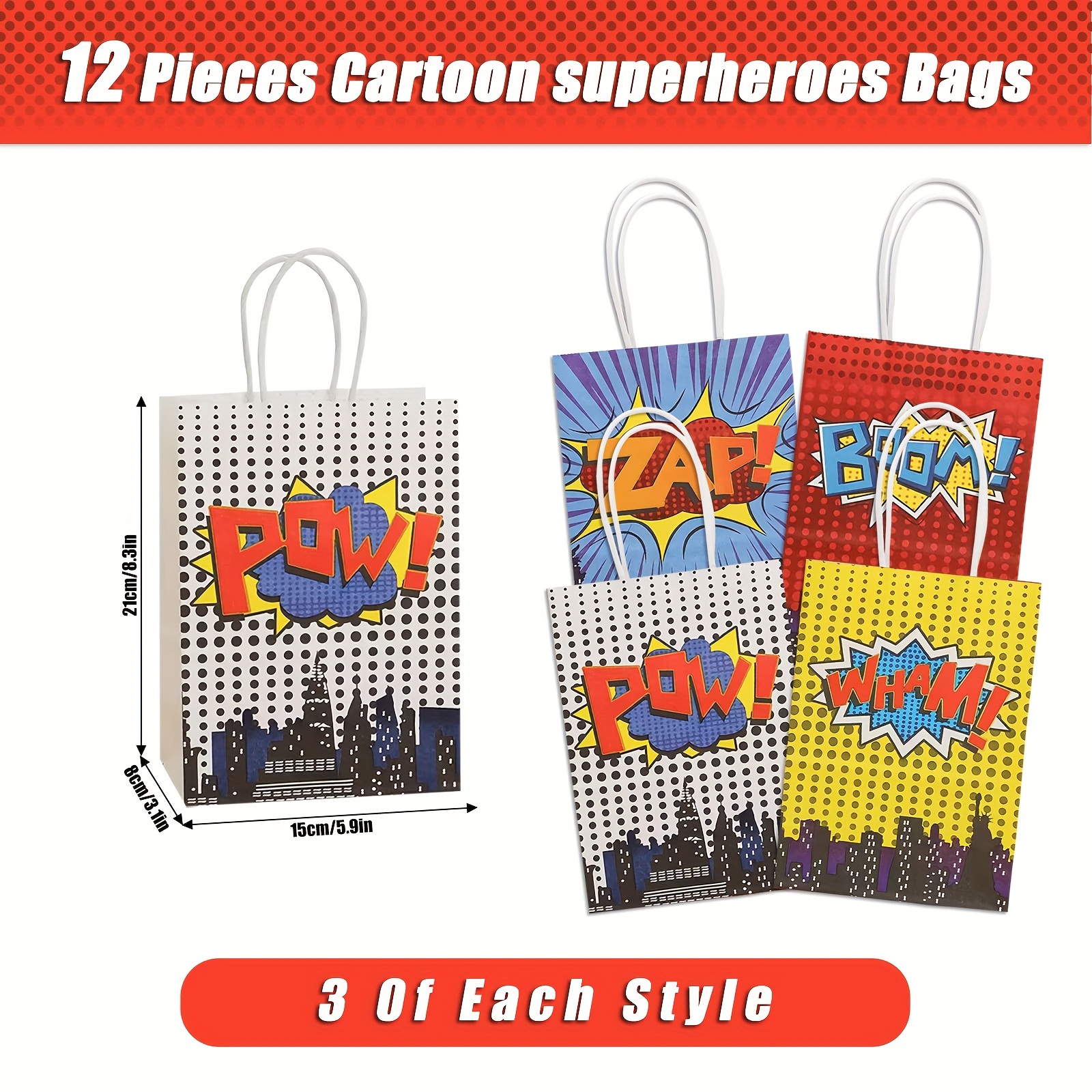 12pcs, Party Bags Cartoon Goodie Bags Hero Theme Party Birthday Party  Supplies Gift Bags With Handle Party Favors Paper Goodie Candy Treat Bags  For Bi