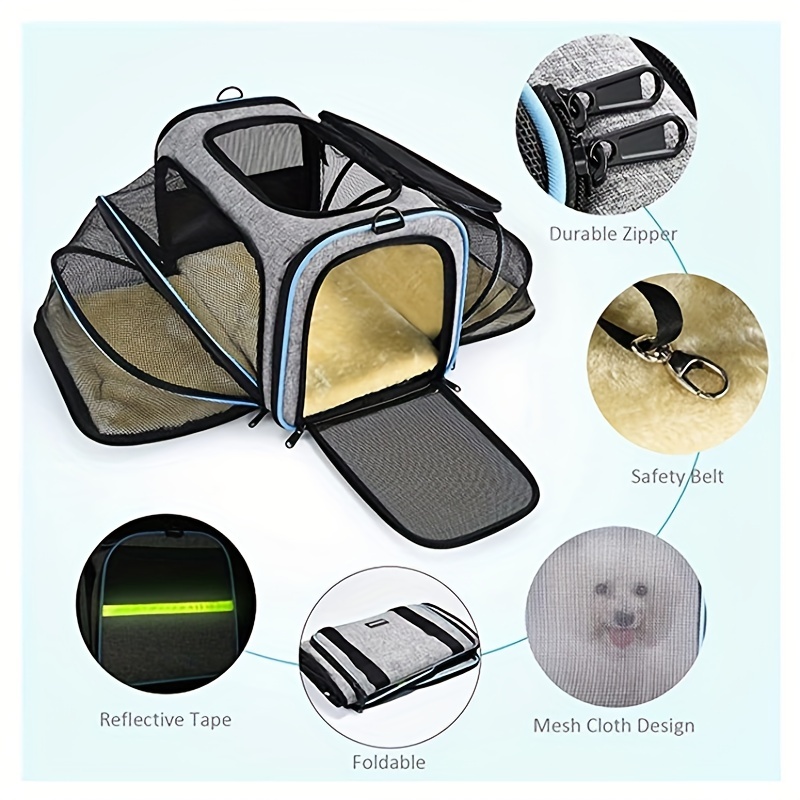 Breathable And Expandable Soft-sided Cat Carrier With Removable Fleece Pad  - Perfect For Traveling With Your Furry Friend - Temu