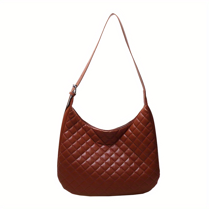 Argyle Quilted Hobo Bag, Fashion Pu Leather Handbag, Women's Small Crescent  Purse - Temu