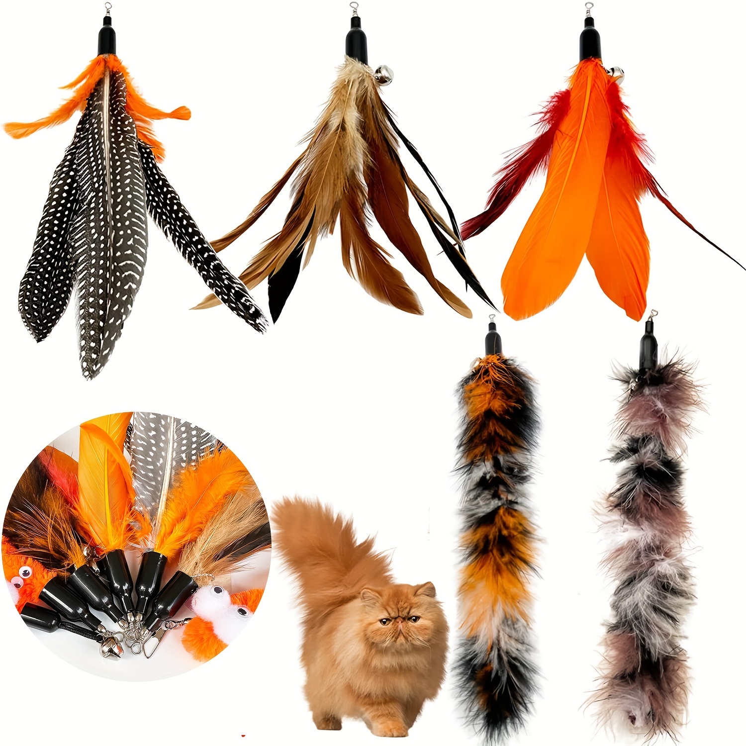 IN 1 Interactive Feather Cat Toys Pet Cat Toy Fishing Rod Retractable  Feathers Funny Cat Pole Five Replacement Head Tools