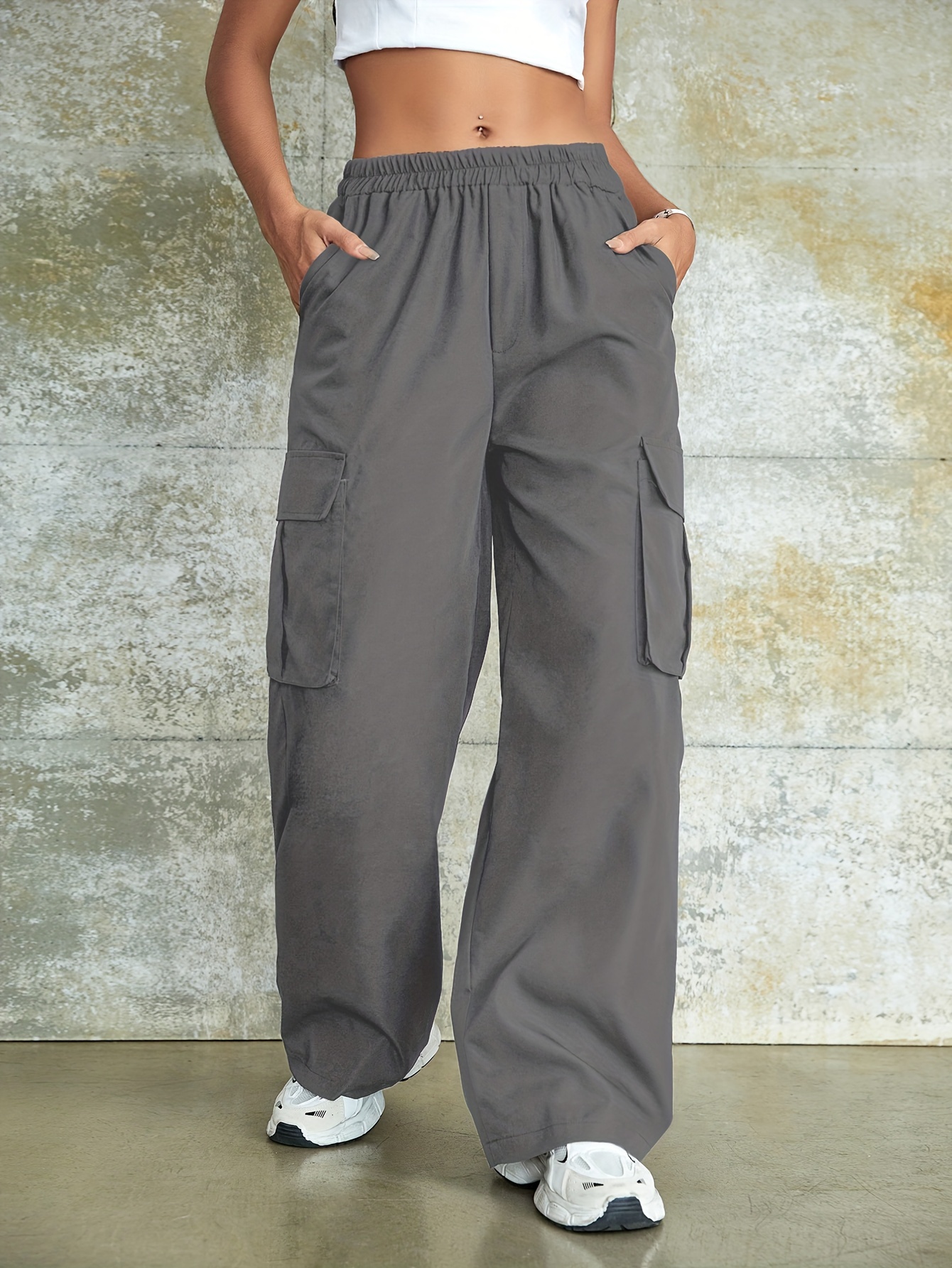 Women's Mid Waisted Wide Leg Pants Straight Baggy Trousers Spring