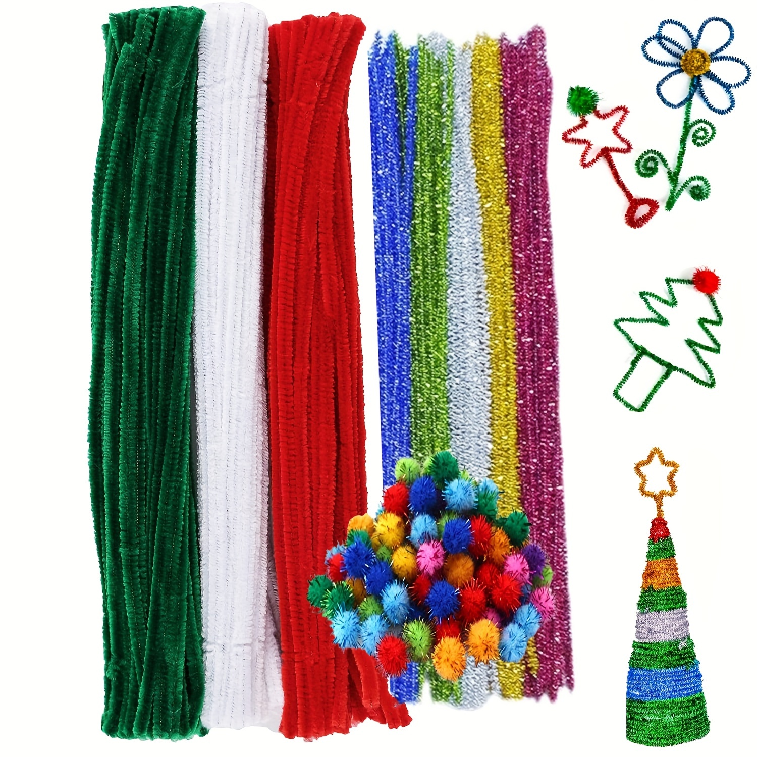 EXCEART 200pcs 1 Pack Christmas Party Favors Pompoms for Crafts  Pom Pom Garland Pet Cat Toy Pom Pom Christmas Pipe Cleaners Glitter  Chenille Stems Pom Pom Material Fluffy Christmas Tree 