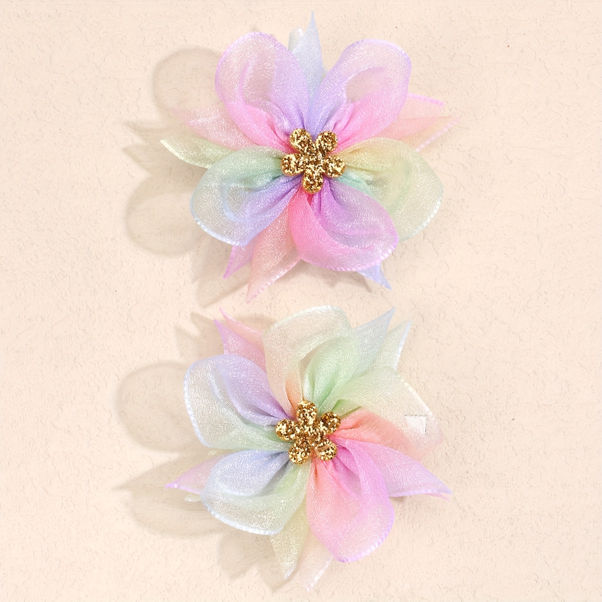 Temu 2pcs Rainbow Tulle Flower Hair Clips for Baby Girls, Glitter Flower Shaped Hairpins Girls Hair Accessories for Kids Toddlers,free returns&free Ship