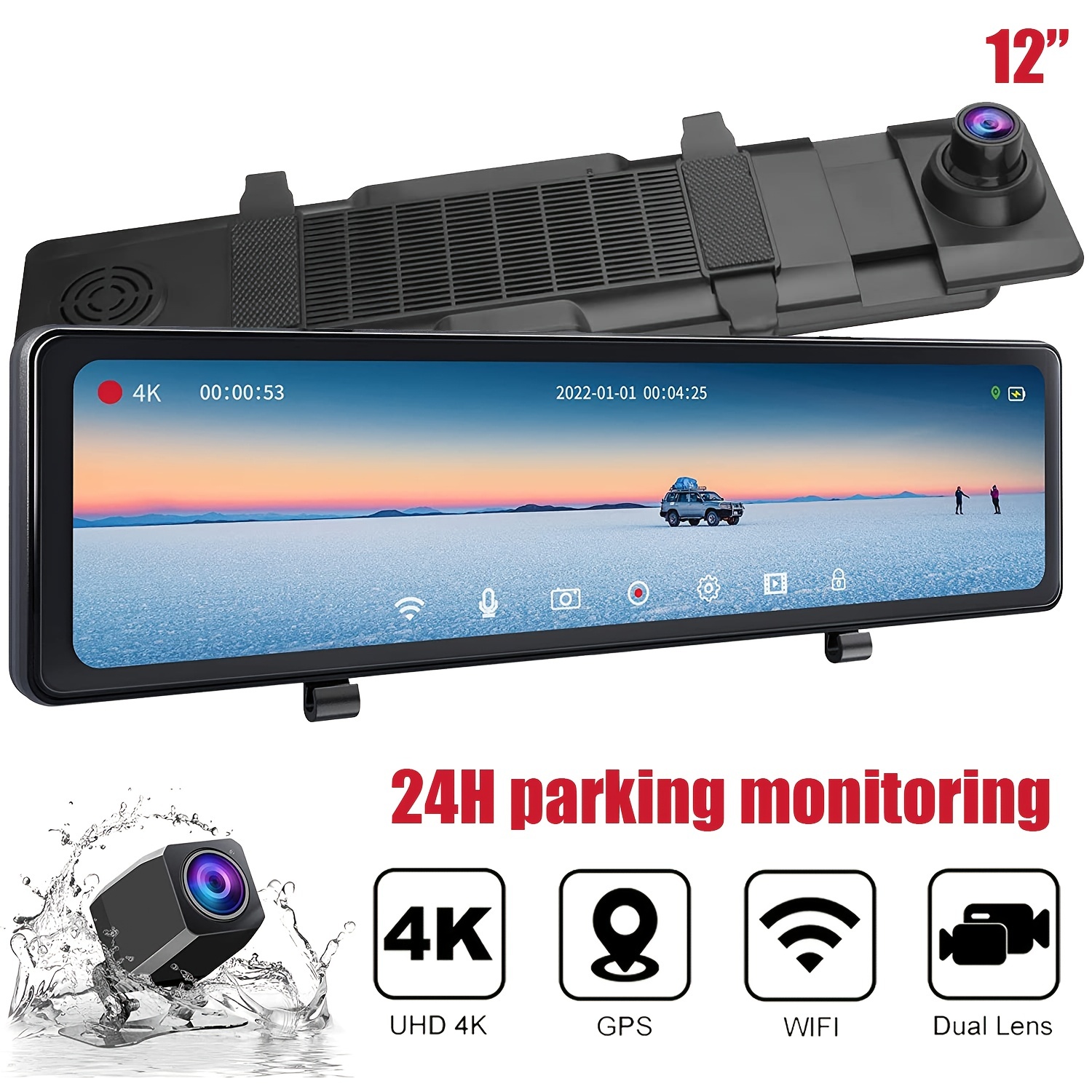Dashcam 4K GPS Wifi 24h Parking Monitor Dash Cam for Car Camera