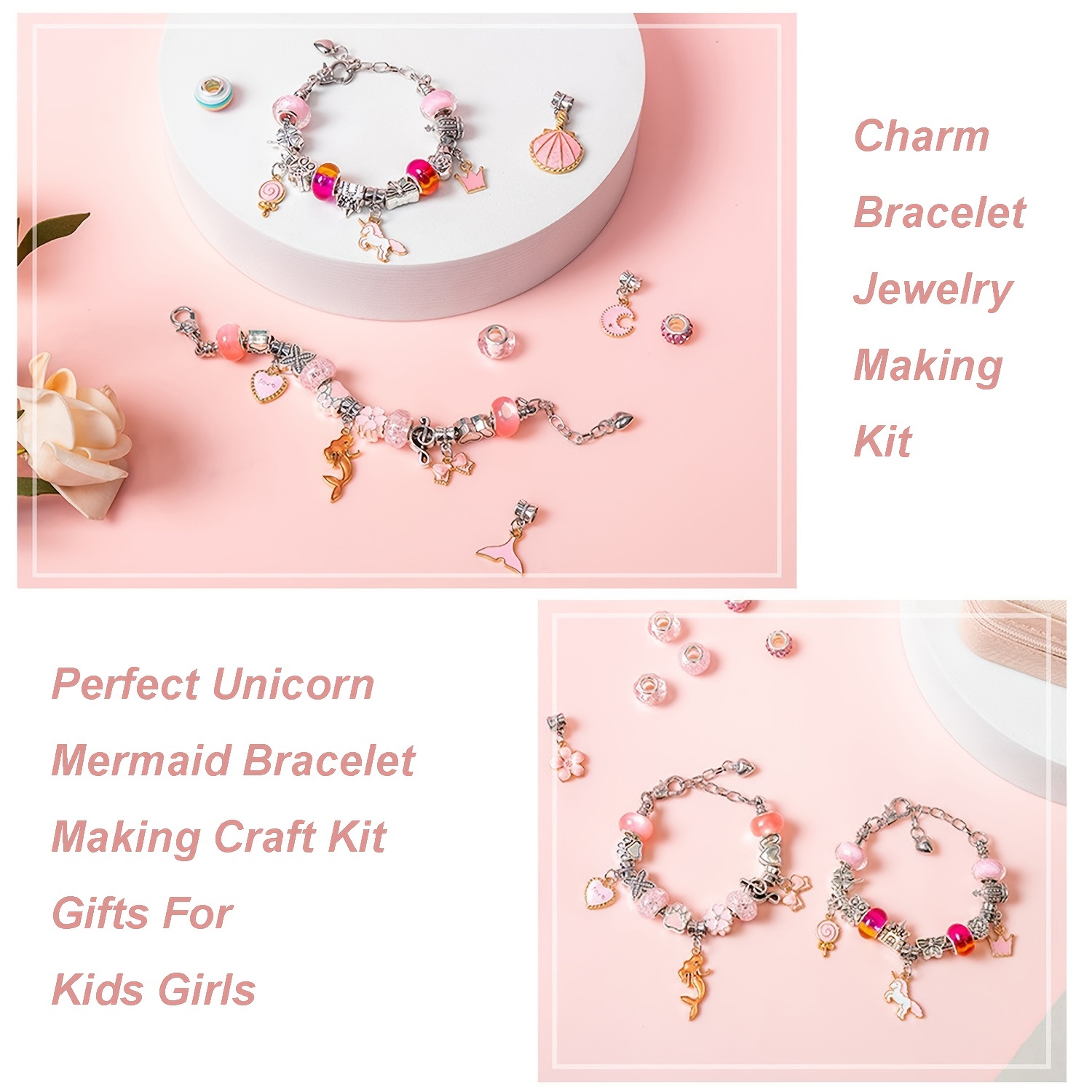 840pcs DIY Charm Bracelet Making Kit for Girls, Bead Jewelry Making Kit for  Teen Girls With Pearl Unicorn Mermaid Craft Gifts 