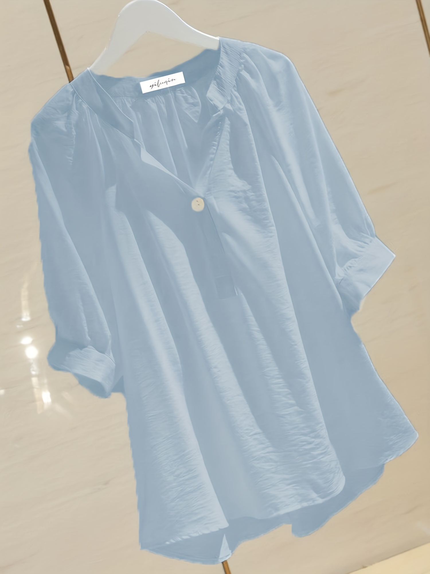  Womens Tops, Summer Casual Short Sleeve V Neck Solid Flowy  Top Loose Tunic Blouses Shirts 2387Blue White Small