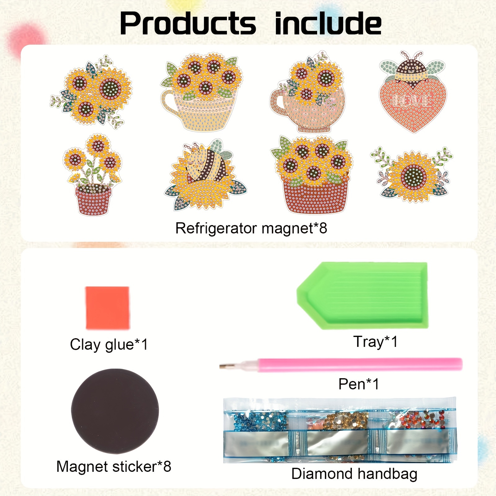 8pcs Diamond Art Refrigerator Magnets Sticker Sunflower Diamond Painting  Sticker Decor DIY Diamond Painting Magnets Kits For DIY Crafts Gift Fridge  Ma