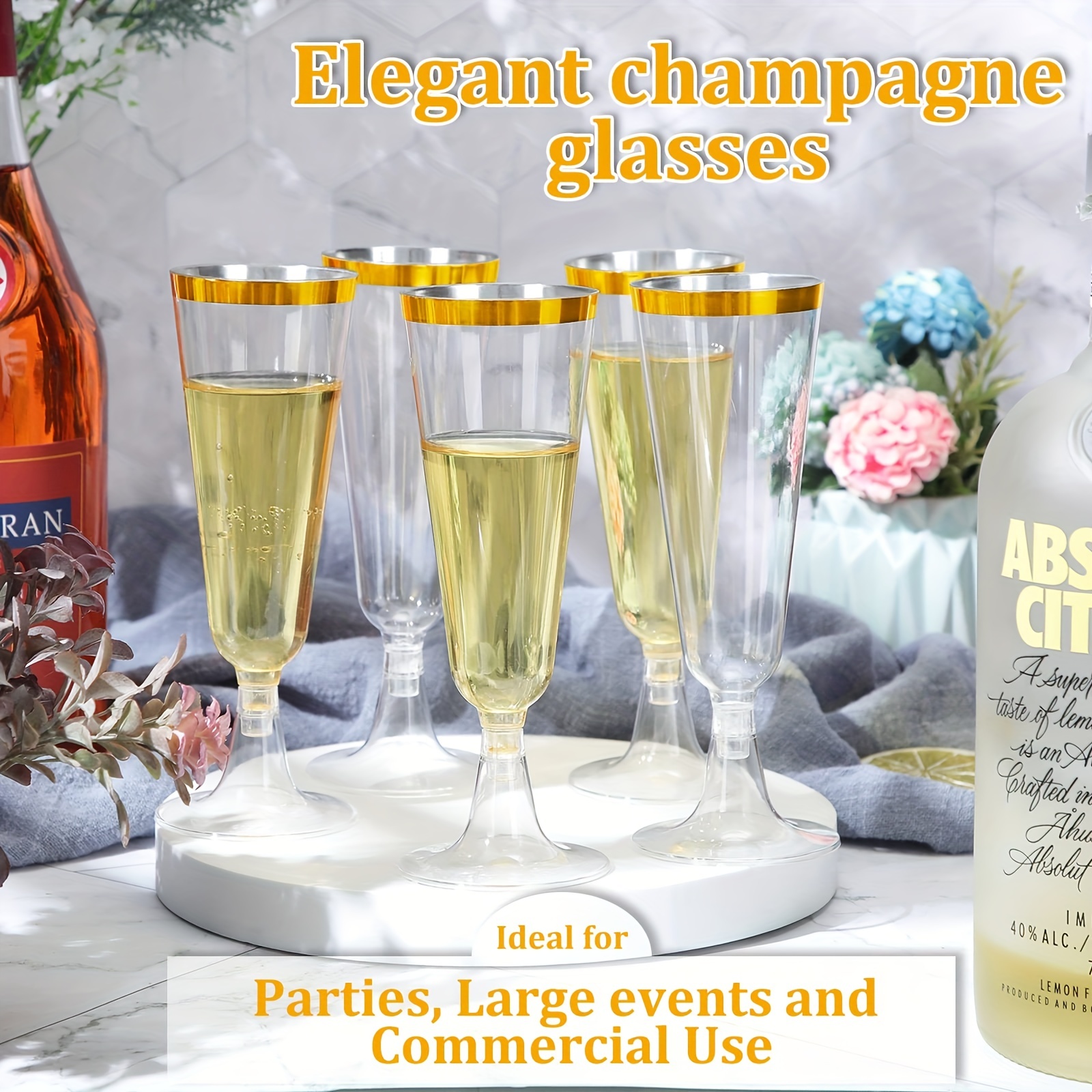 Plastic Champagne Flutes, Stemless Disposable Golden Rim Tasting Glasses,  Clear Cocktail Cups Drinkware Shatterproof Ideal For Party, Wedding,  Birthday - Temu