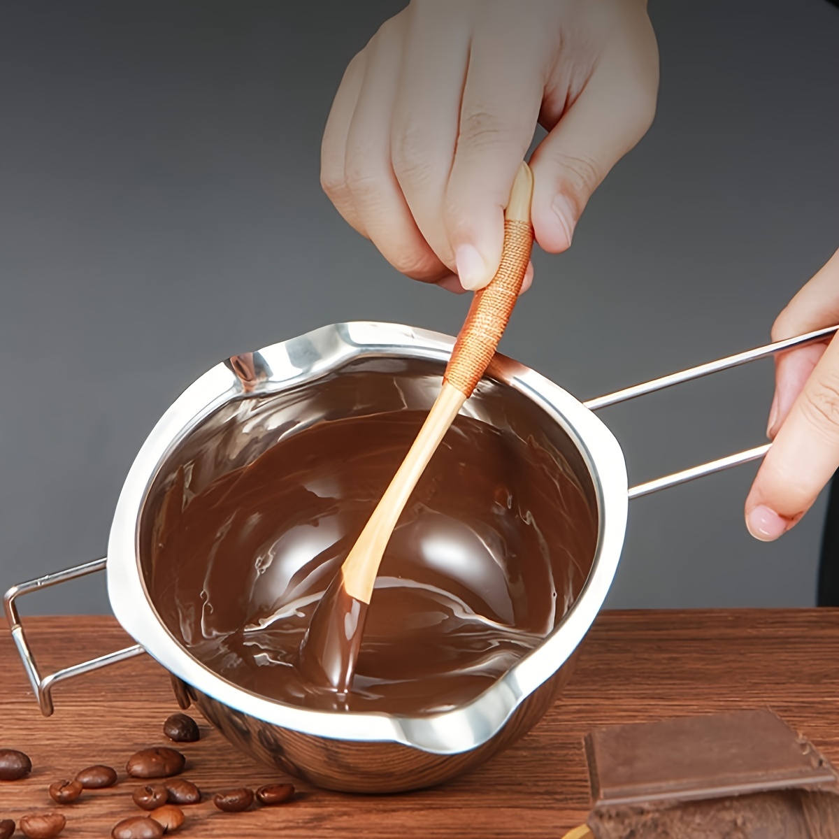 Double Boiler Pot Set,1200ML/1.1QT Double Boiler for Chocolate Melting,  2800ML/2.54QT 304 Stainless Steel Pot With Silicone Spatula for Melting