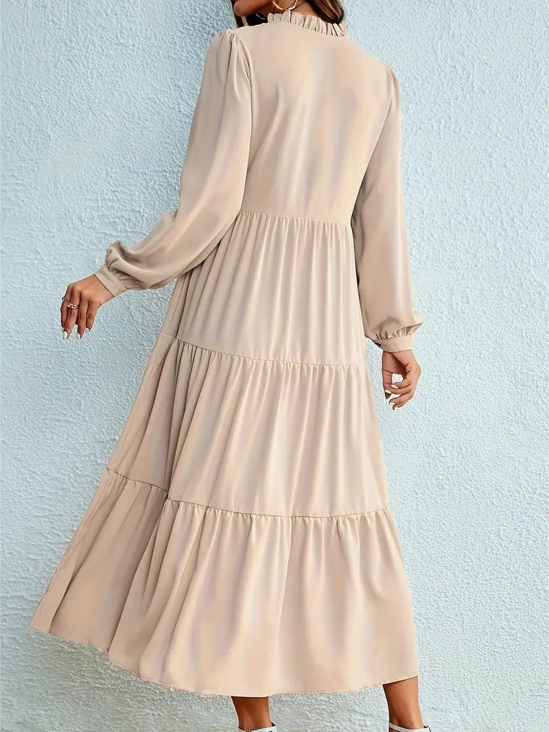 Tiered Button Front Dress Elegant Long Sleeve Maxi Dress - Temu