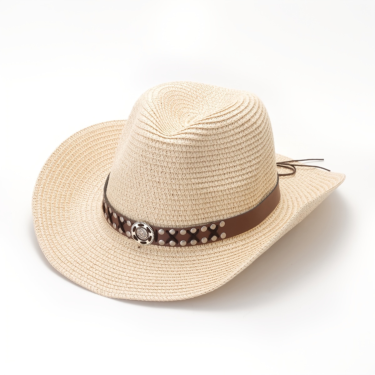 Straw Sun Visor Hat with Belt Decor for Women