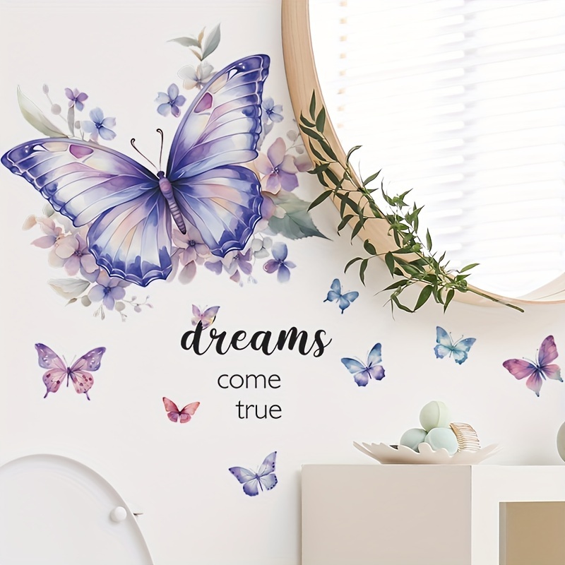 

1pc Colorful Watercolor Butterfly Wall Decals, Purple Beautiful Butterflies Wall Stickers, Diy Art Wall Decor For Bedroom Living Room Offices Bathroom Home Decoration
