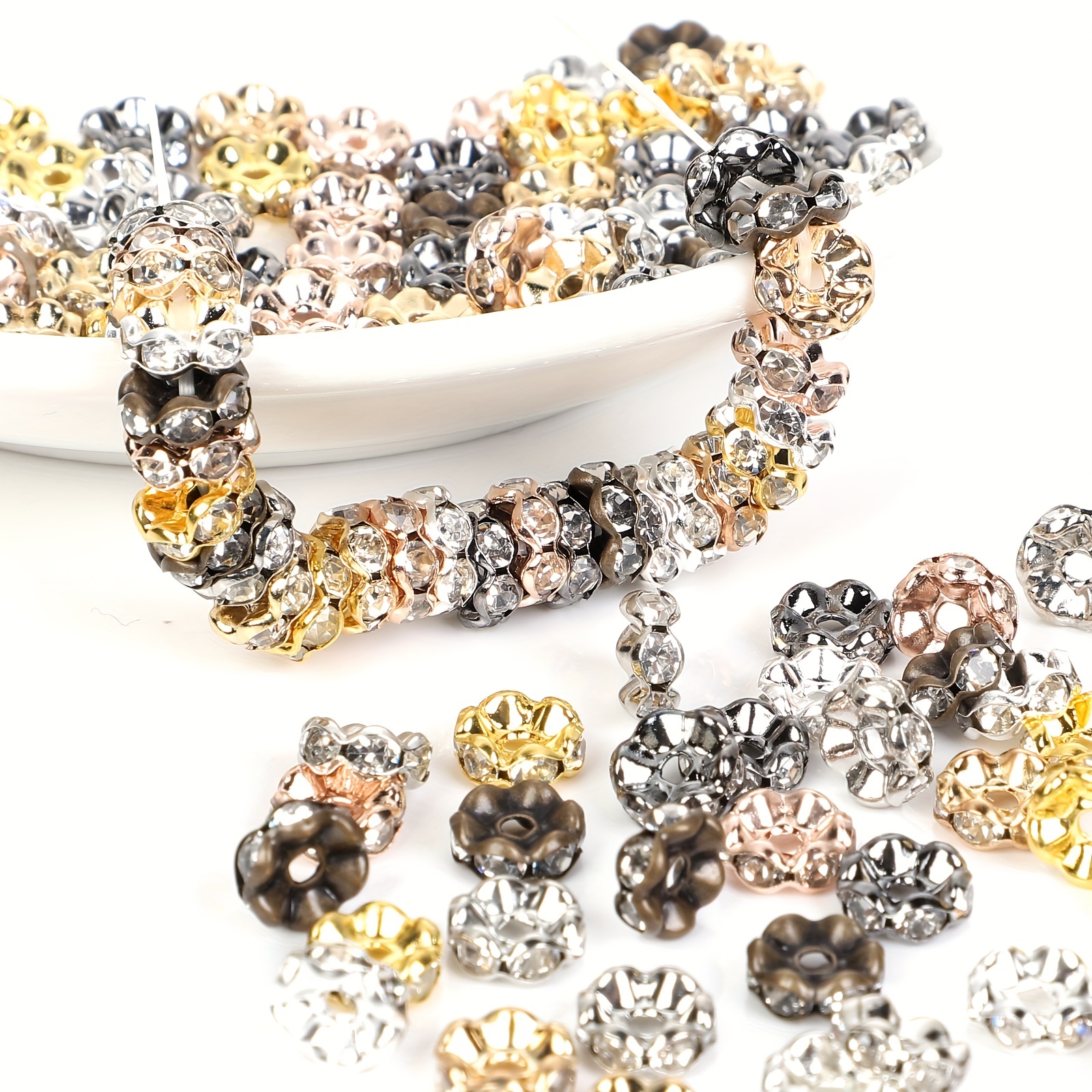 Rhinestone Rondelles Spacers Crystal Beads For Diy Jewelry - Temu