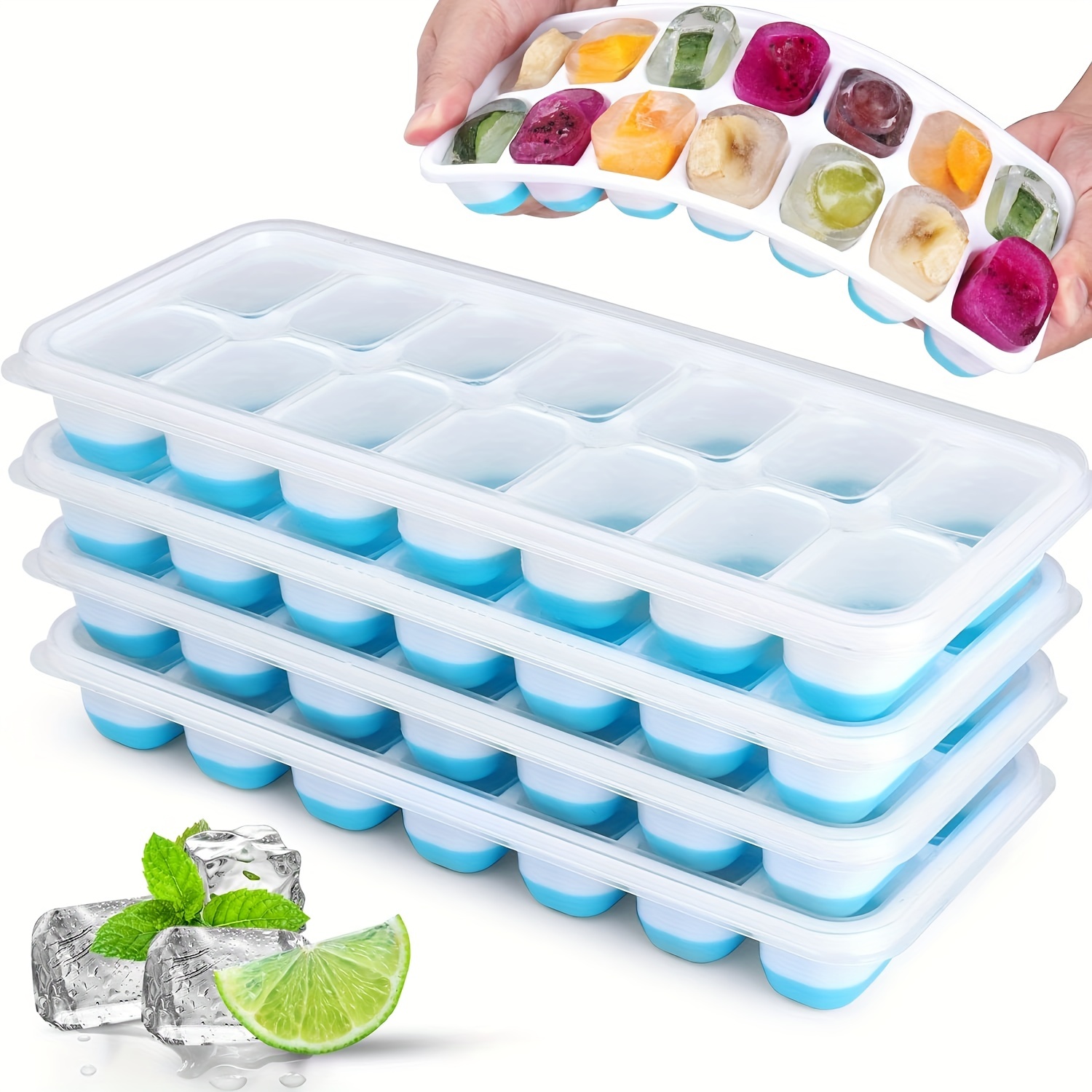 Luxury Style Ice Cube Tray With Lid, Silicone Ice Mold For