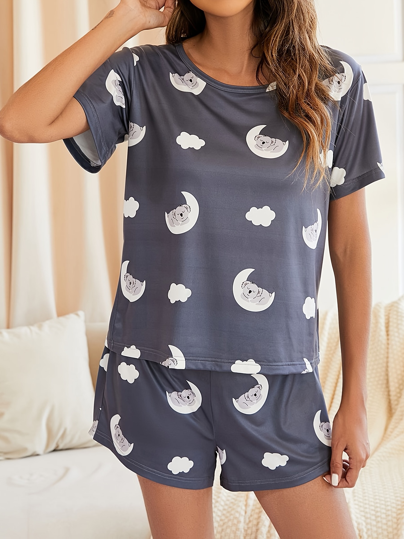 Zmioviq Women's Pajamas 3 Piece Sets, Cute Cartoon Print Sleepwear Short  Sleeve Shirt with Casual Long Pants and Short, Blue-1, Medium : :  Clothing, Shoes & Accessories