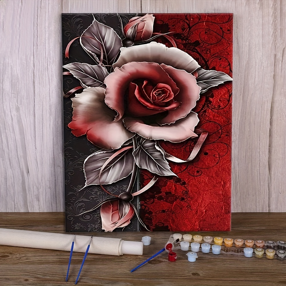 Paint By Number For Adults Beginner Canvas Red Flowers - Temu