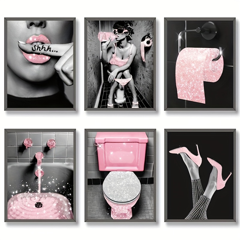 Divertidos carteles de baño (juego de 4 sin marco, 8 x 10 pulgadas),  impresiones de decoración de pared de tipografía de baño, blanco y negro  sin