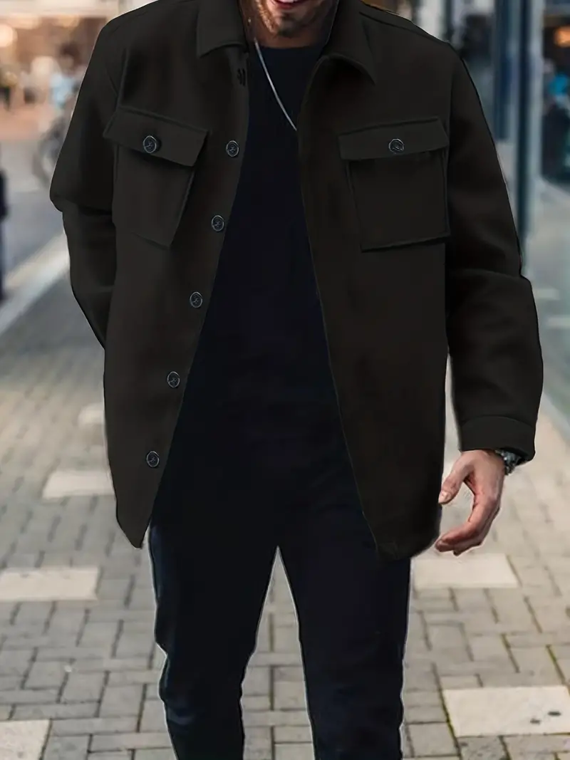 Men's Fashion Solid Fleece Jacket Pockets Spring/autumn - Temu Japan