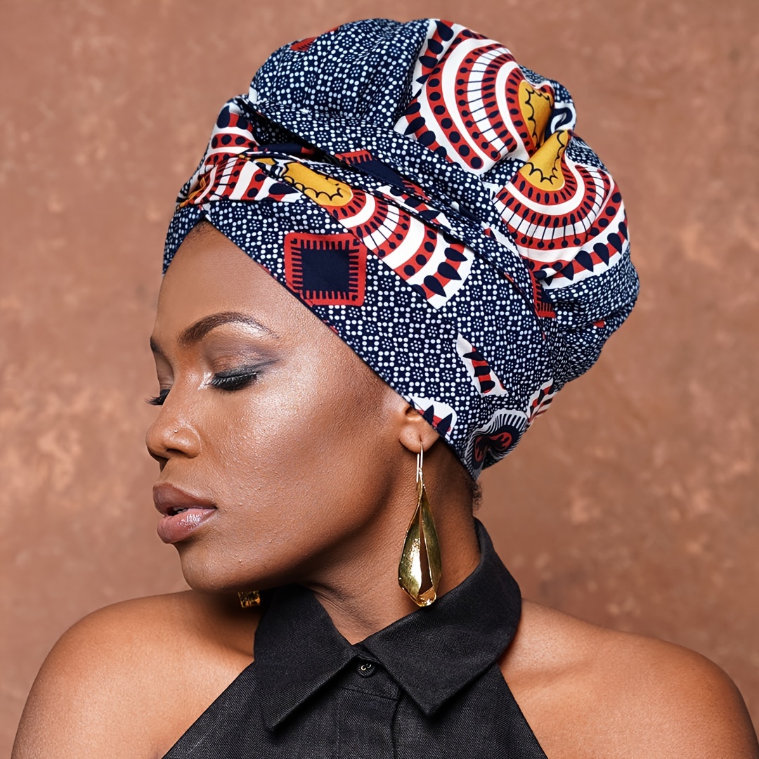 SATIN LINED BONNET Head Wrap With Band, Bright Ankara African