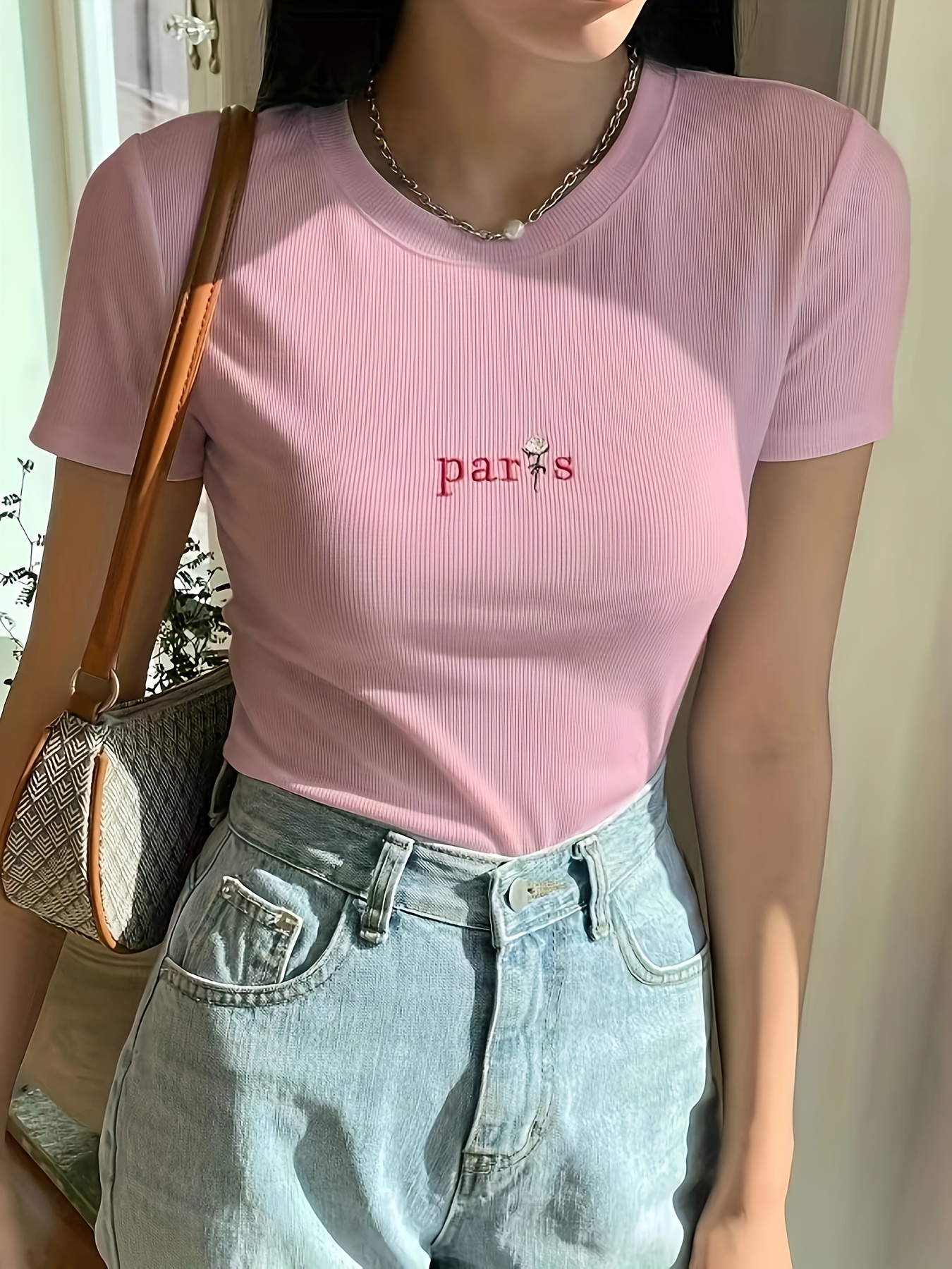 Letter Pattern T shirt Casual Crew Neck Short Sleeve Top - Temu Philippines