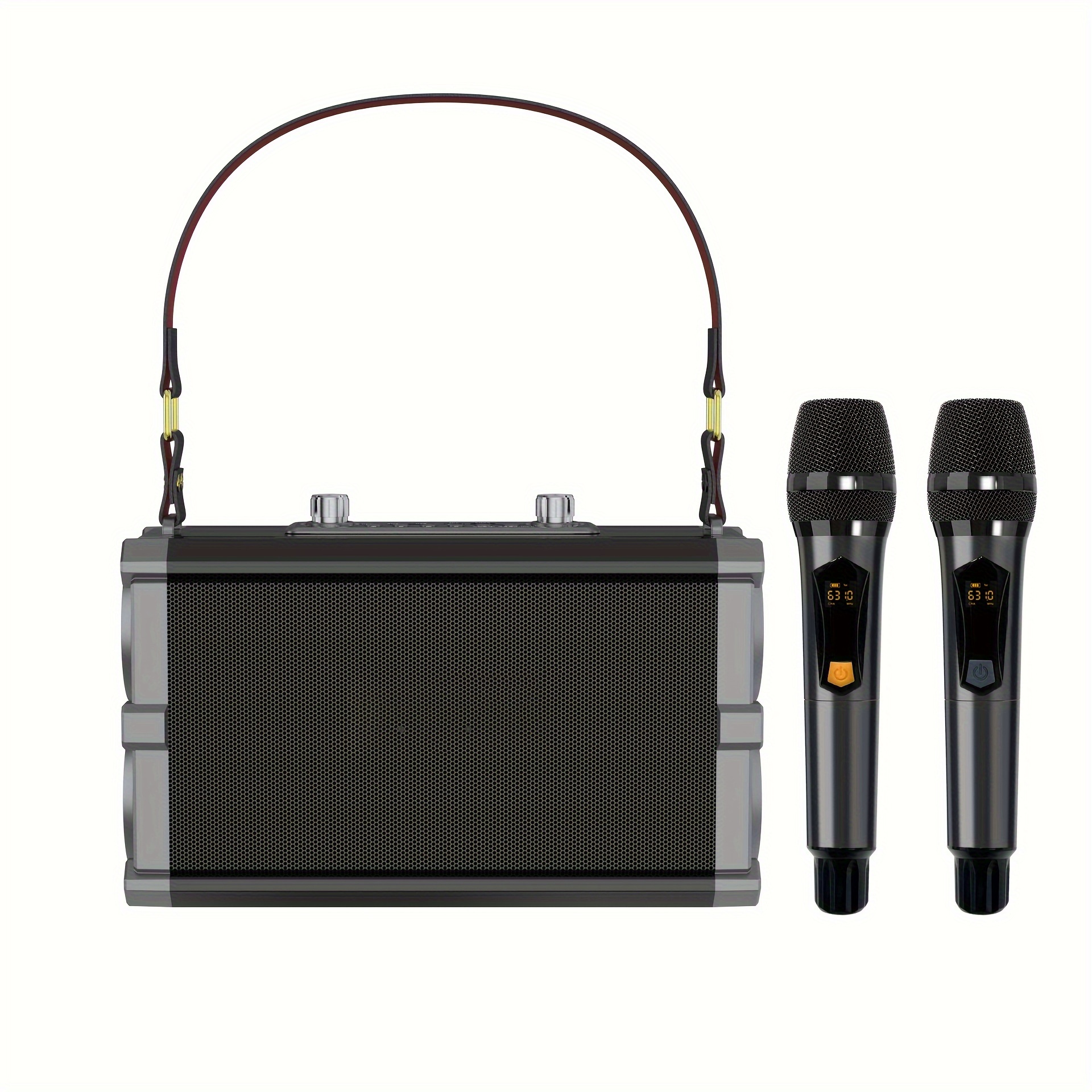 Karaoke Machine with 2 UHF Wireless Microphones, Bass/Treble Bluetooth  Speaker w