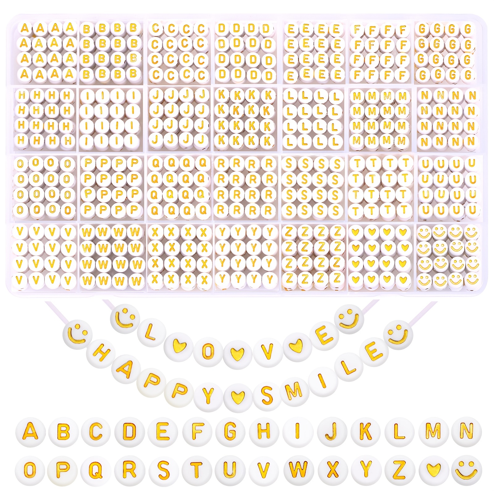 1000 Pcs Acrylic Letter Beads for Bracelets, Round Alphabet Beads 4x7mm A-Z  Sorted, Letter Spacer Beads Bulk for Jewelry Bracelet Making (White/Black  Letter Beads with Gold Letter) : : Arts & Crafts