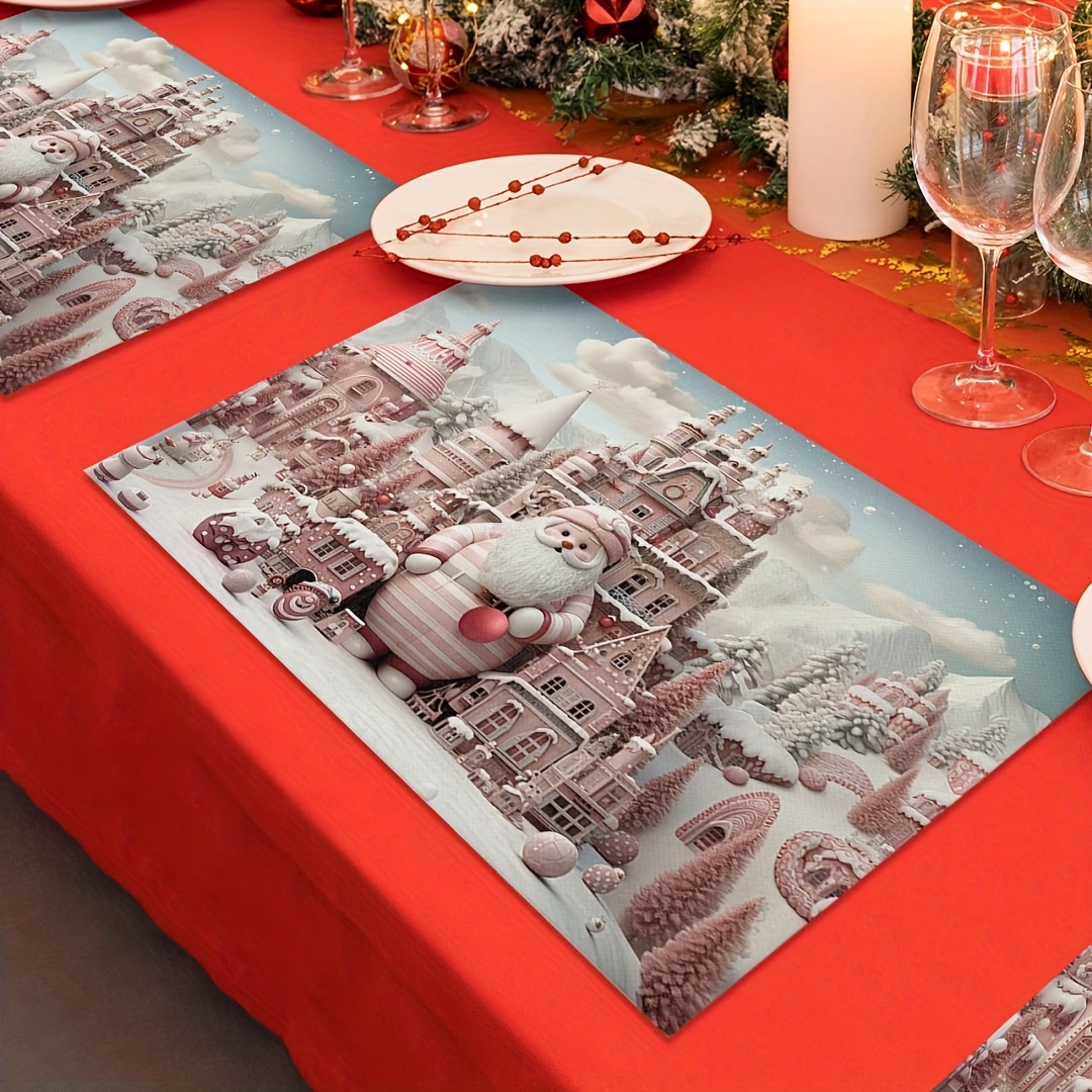 Christmas Theme Linen Placemats, Santa Claus Castle Pattern Printed Table  Mat, Kitchen Decorative Table Pad, Christmas Decor, Dining Table Decor,  Kitchen Supplies, Home Decoration, Gift - Temu