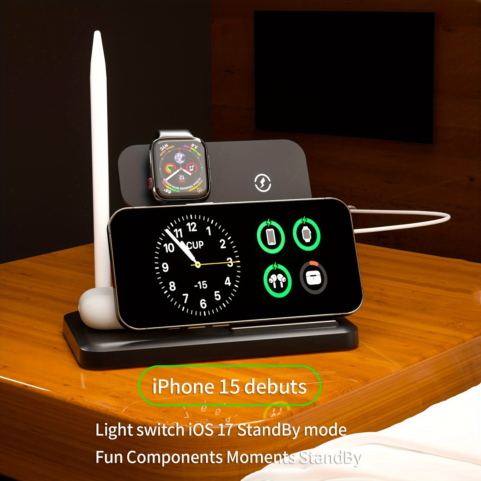 Estación de carga inalámbrica para múltiples dispositivos Apple, cargador  inalámbrico 3 en 1 con reloj para iPhone 15 Pro Max/15 Pro/15/15 Plus/14  Pro