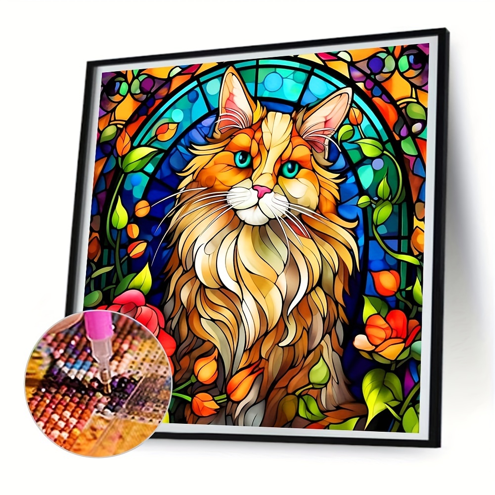 Frameless Diy 5d Diamond Painting Set Glass Crystal Cat - Temu